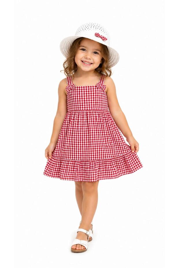 Girl's Plaid Strap Summer Dress with Hat 2-5 Years Old Cotton Comfortable Casual Dress