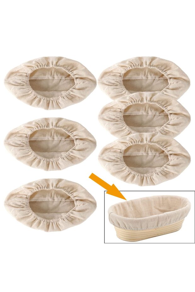 6 bread proofing baskets, linen baking dough basket liners, proofing cloth, proofing basket baking accessories, linen inserts (oval 25cm)
