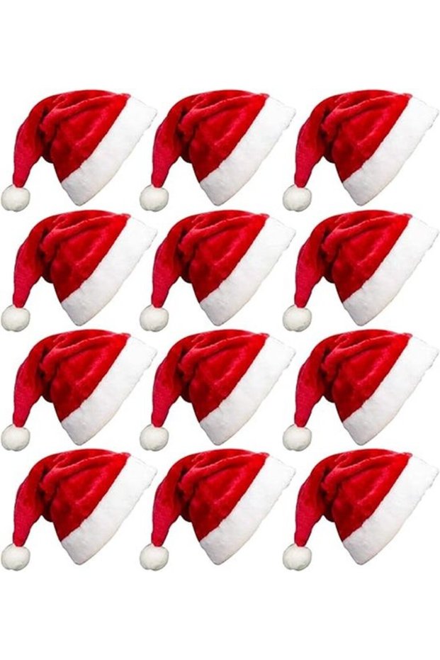 12 Pieces Fluffy Santa Hats – Red Fluffy Christmas Hats with White Cuffs for Children, Teens & Adults with Small Heads, Christmas Party Accessory
