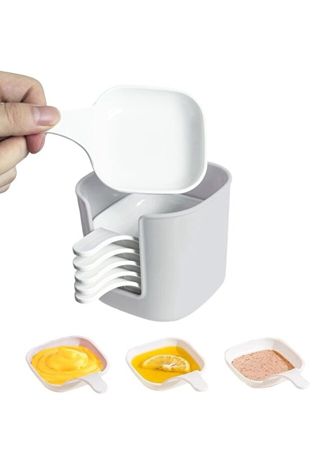 6-Piece Dipping Sauce Bowls Set with Stand - Mini Reusable Ceramic Dipping Cups for Sushi, Snacks & Party (White)