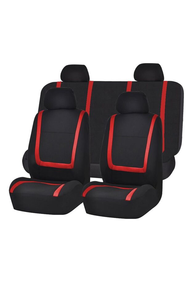 Full Set Fabric Car Seat Covers Universal Low-Back Front Solid Rear Washable SUVs Sedans Vans Red
