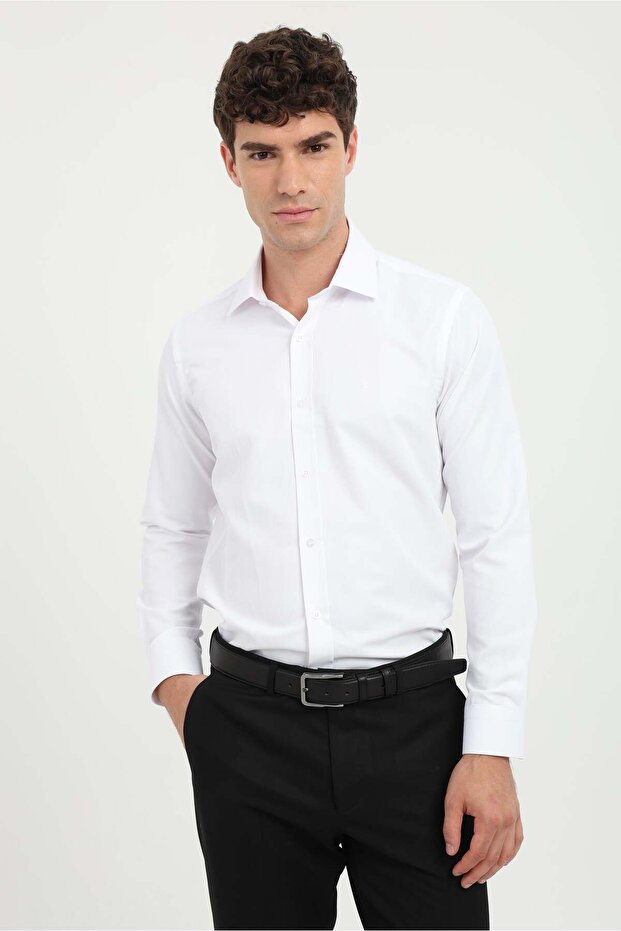 Men's Slim Fit Long Sleeve White Shirt