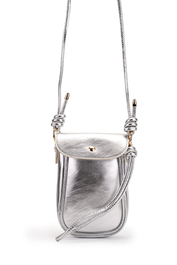 Knot Detailed Leather Mini Women's Crossbody Bag Retro Silver