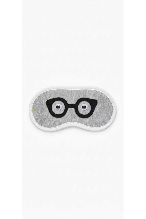 Gray Plush Sleeping Eye Mask with Glasses and Moving Eyes - with Light Elastic Band - Sleeping Mask