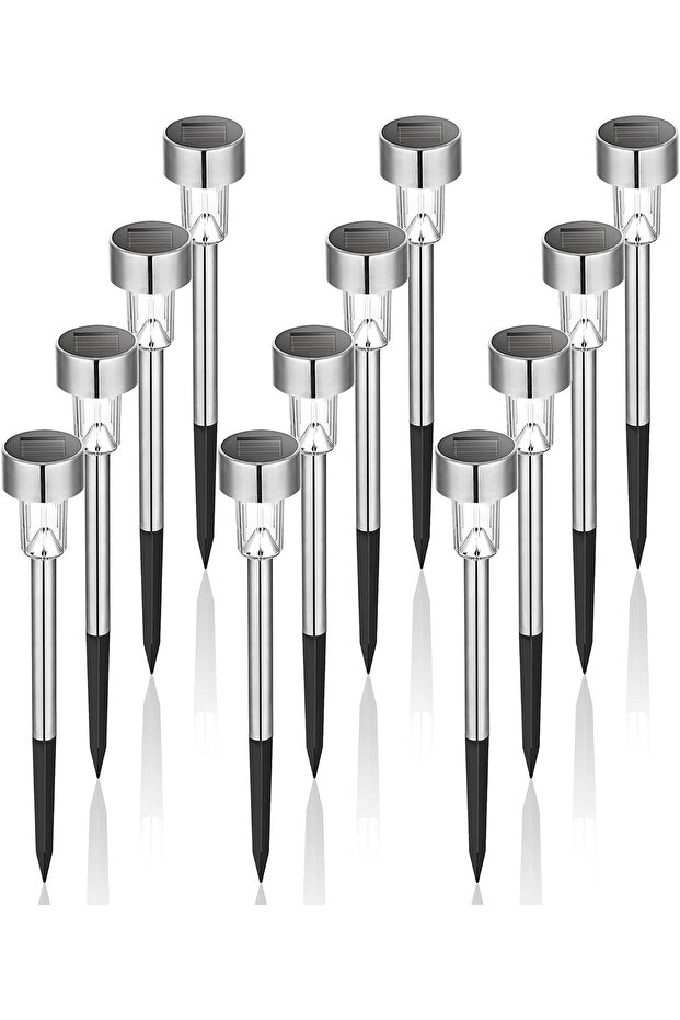 12-Pack Outdoor Waterproof Stainless Steel Solar Garden Lights - LED Landscape Path Lighting (Cool White)