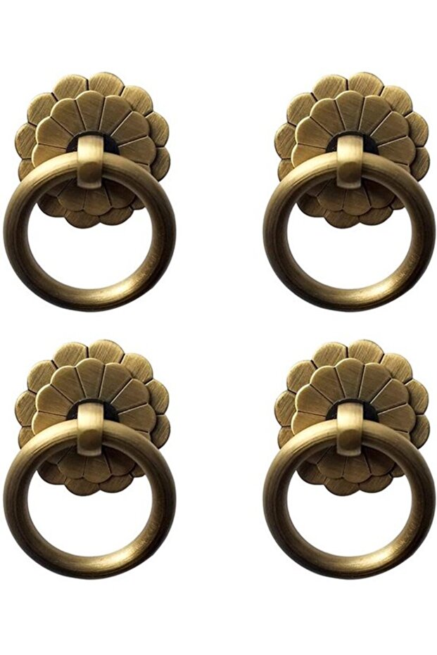 Vintage brass ring handle - Vintage furniture hardware - 4-piece set - Antique bronze