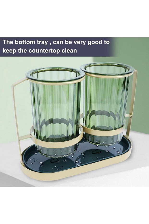 Bathroom trash can - toothbrush cup - toothbrush holder - non-slip bottom - Kitchen - living room - office toothbrush storage box (gold & green)