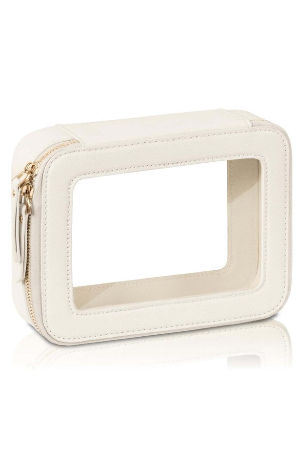 Soda Candy Transparent Makeup Bag, Travel Toiletry Bag, Waterproof Portable Cosmetic & Skincare Bag with Gold Zipper, Off-White