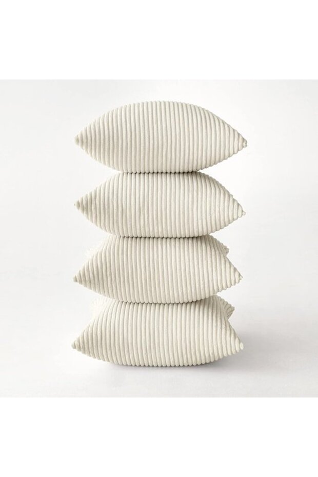 A set of 4 corduroy pillowcases, decorative pillowcases, sofa cushions, and decorative cushions with concealed pillowcases, 50 x 50 cm, beige.