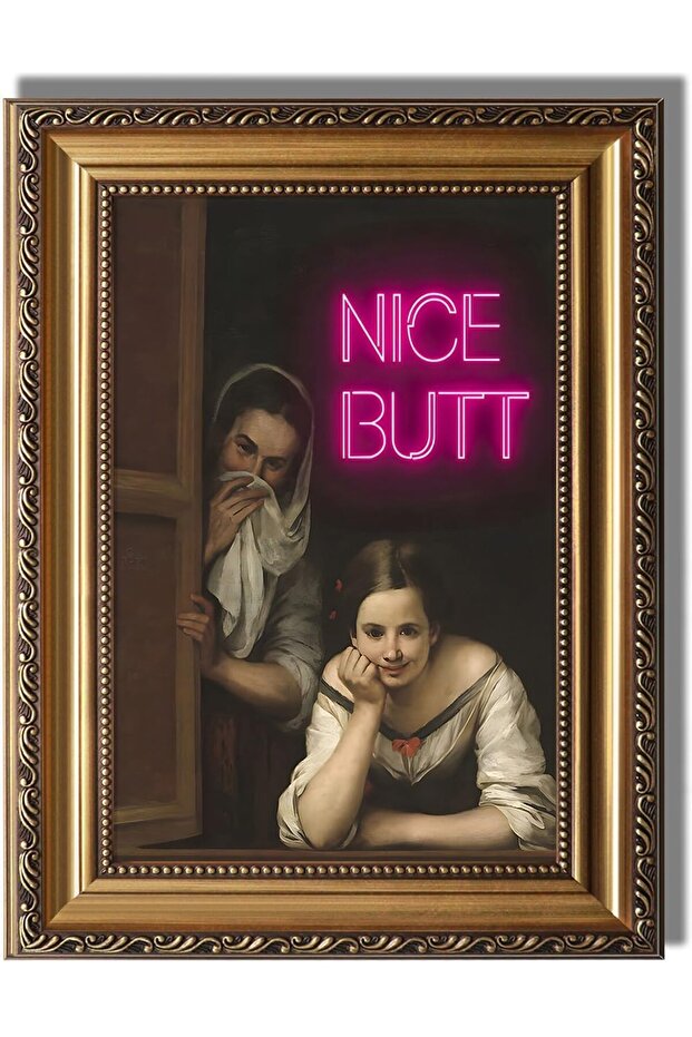 Gold Framed Vintage Funny Bathroom Canvas Wall Art (60x80 cm)