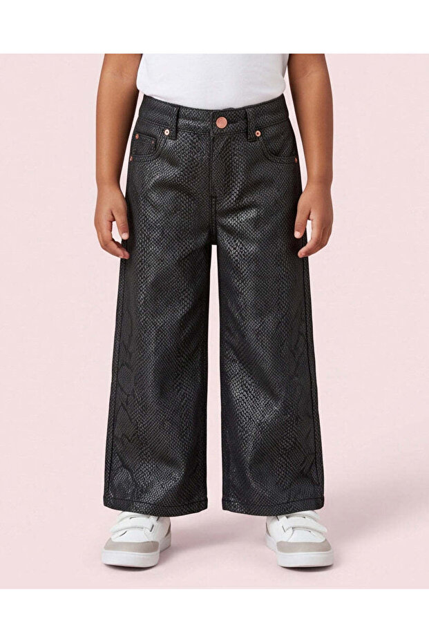 Girls Black Studded Wide Leg Jeans