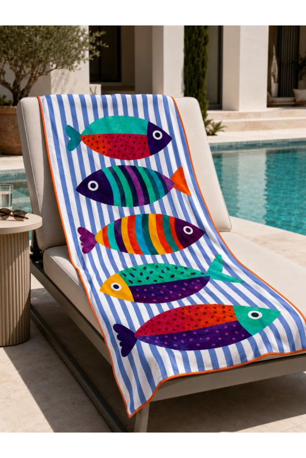 Microfiber Beach Towel | Marine | Fish | Fast Drying