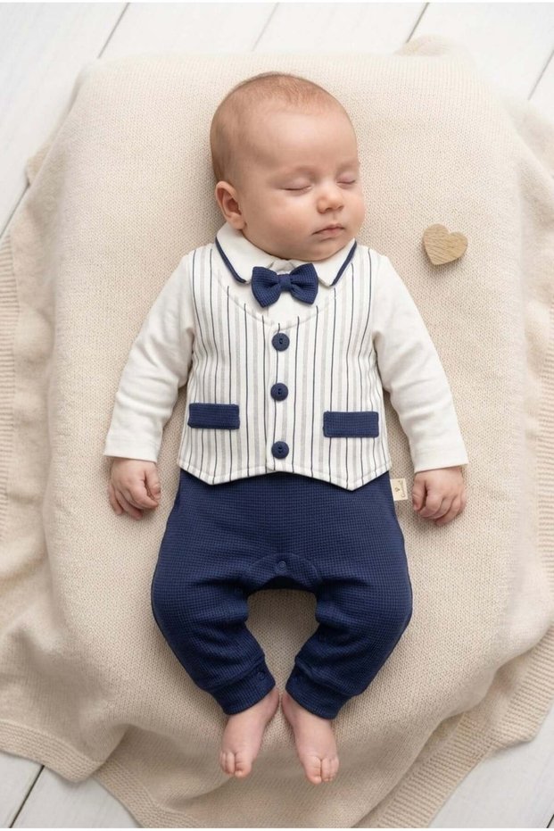 Baby Boy Striped Bow Tie 3-6-9 Months Jumpsuit Newborn Hospital Release Baby Outfit
