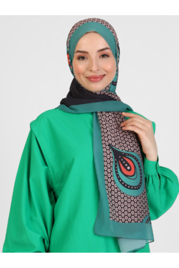 شال بنقشة ريترو - لون النعناع - 4