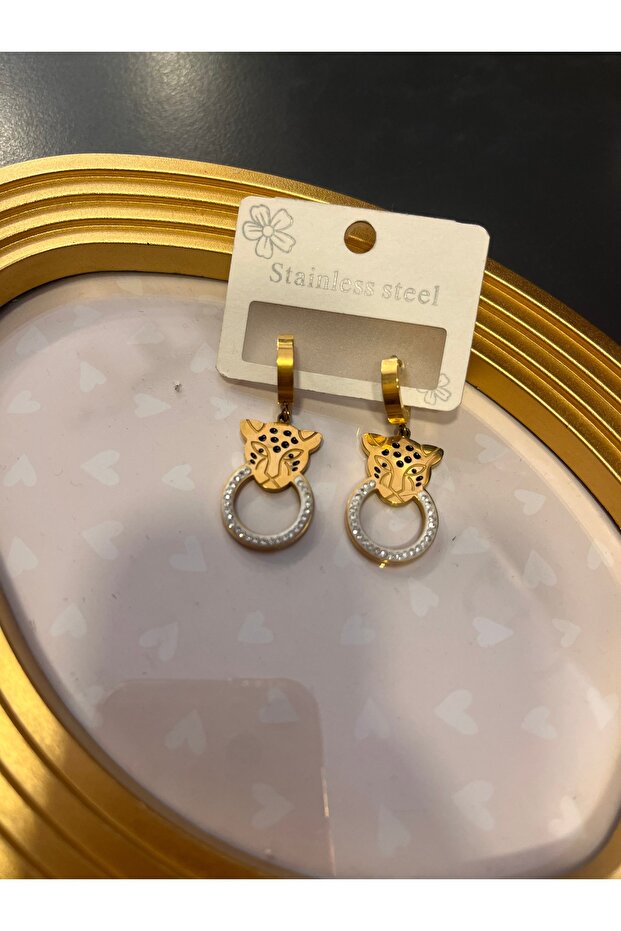 Tiger Detail Steel Earrings