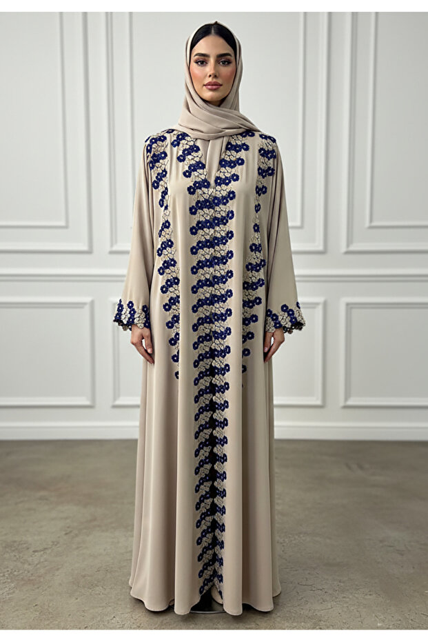 Farida Contrast Floral Lace Abaya | Nida Fabric