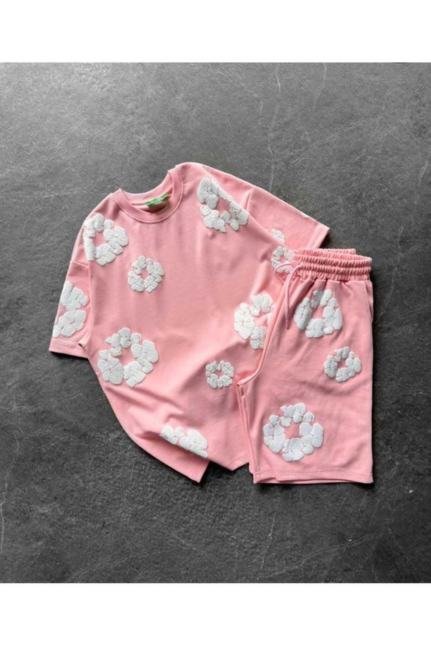 Unisex Oversize Floral Patterned T-Shirt Shorts Set – Multi-Colored