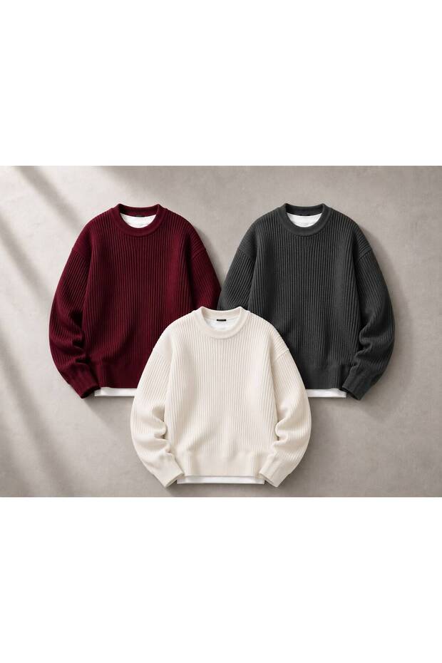Men's Oversize Thessaloniki Knitted Sweater Crew Neck Basic Comfortable Fit Premium Daily Winter Knitted Sweater