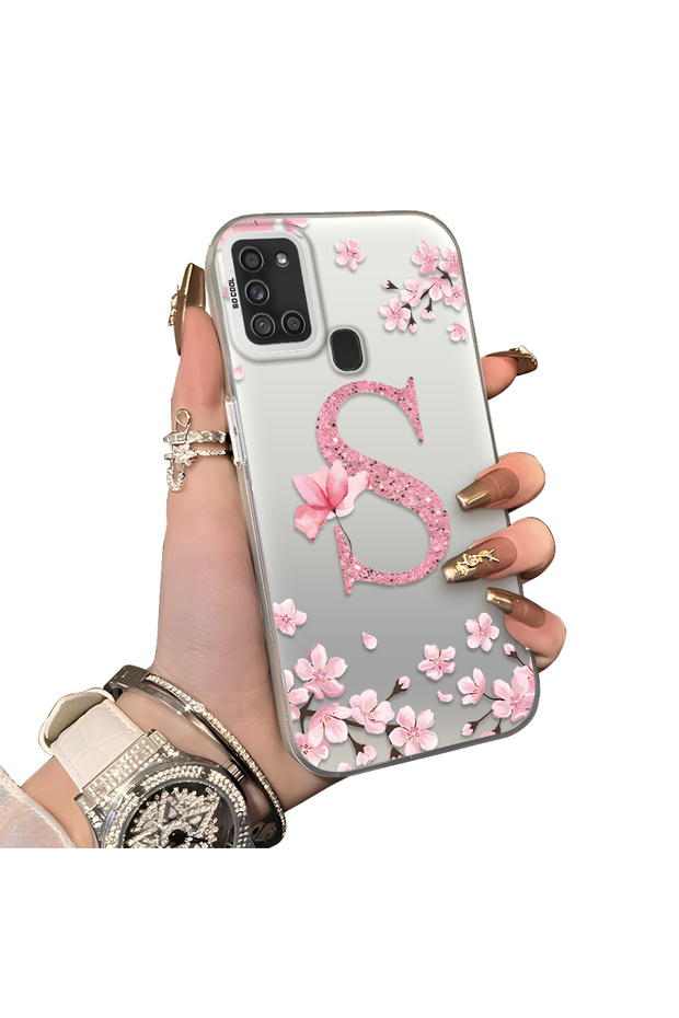 Samsung Galaxy A21S Compatible Silicone Edge Hard Back Case Couple Phone Case with Letter S Pattern