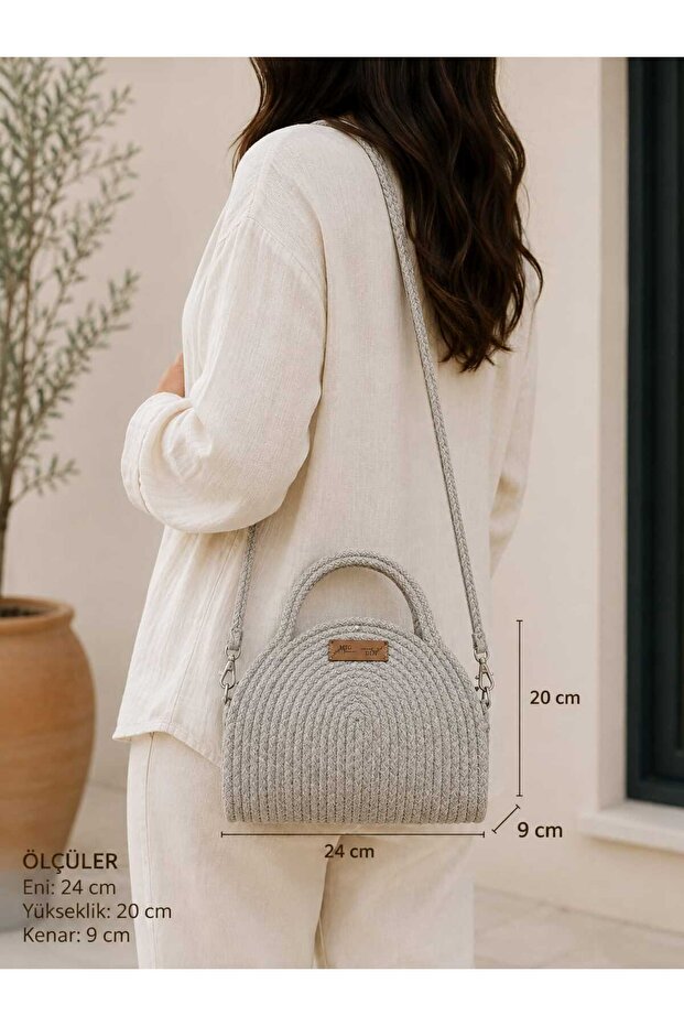 Menekşe Model Bag Jute Rope Strap Stylish Use Crossbody Bag