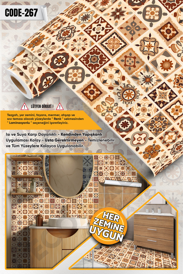 Code-267 Water Resistant Kitchen Bathroom Floor Marble Furniture Tile Adhesive Foil Covering