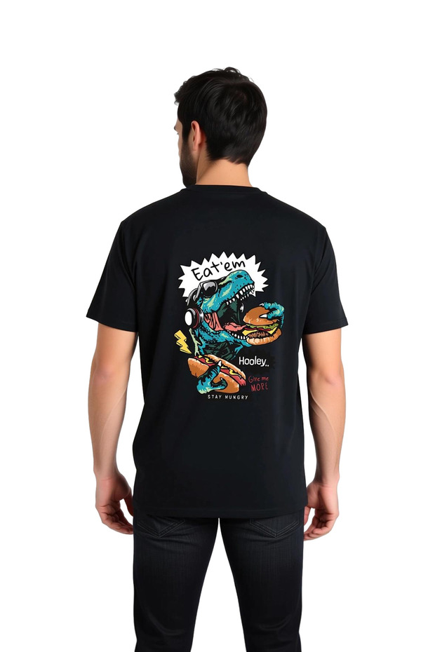 Men's Graphic Printed Food Humor T-Shirt Dinosaur Pattern Relaxed Fit Casual Wear Modern Stylish Elegant