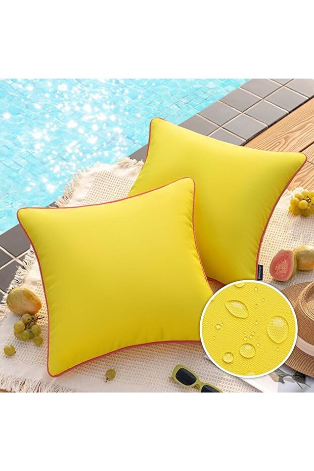 Pack of 2 Outdoor Waterproof Solid Throw Decorative Pillow Cover Decorative Square Outdo