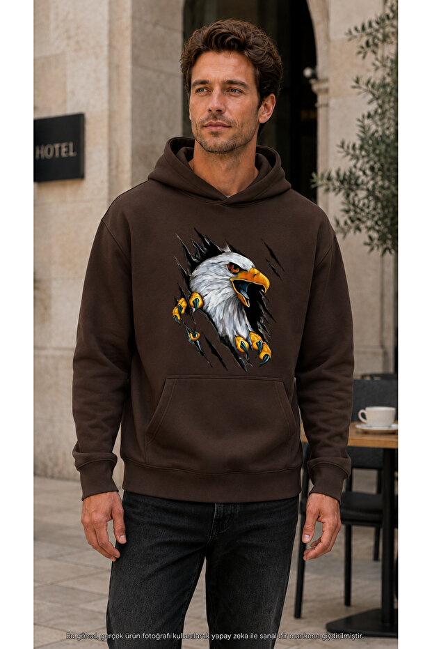 Men's 3D Ripped Effect Eagle Graphic Printed Casual Stylish Sweatshirt