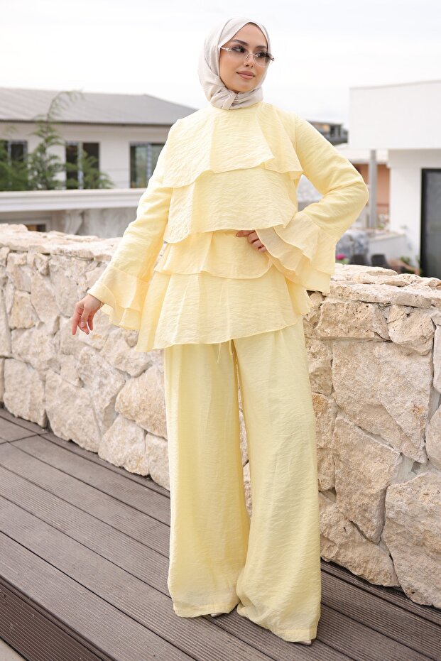 Yellow Layered Tunic and Trousers Set