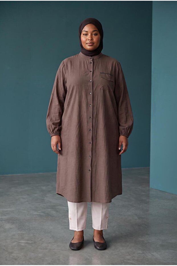 Plus Size Linen Tunic with Pocket Details