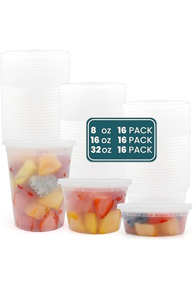 Containers with Lids 48 Sets- Soup Containers with Lids 8oz, 16oz, 32oz - Plastic Containers with Li