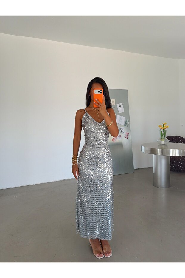 Strappy Sequin Dress - Gray