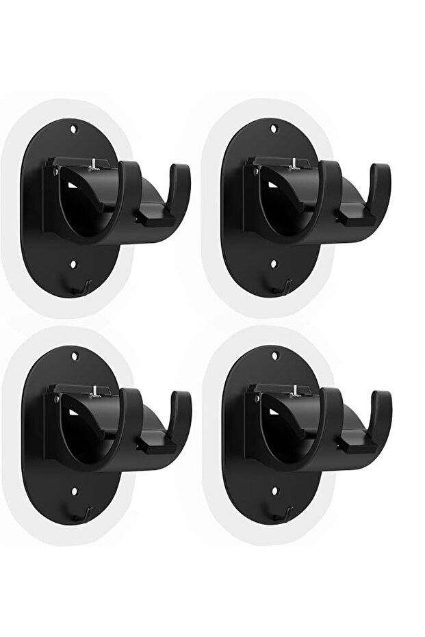 4 Pcs Black No Drill Curtain Rod Brackets – Self Adhesive Nail Free Holders, Wall-Friendly Supports