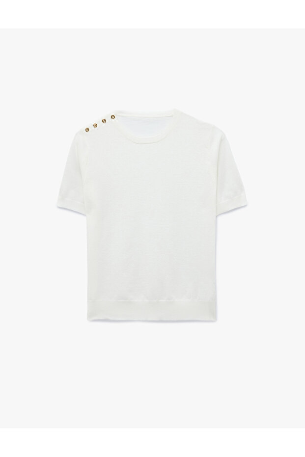 Regular Fit Button Detailed Crew Neck Short Sleeve Knitwear T-Shirt