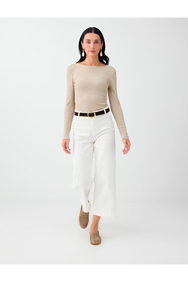Mink Round Neck Slim Fit Long Sleeve Blouse