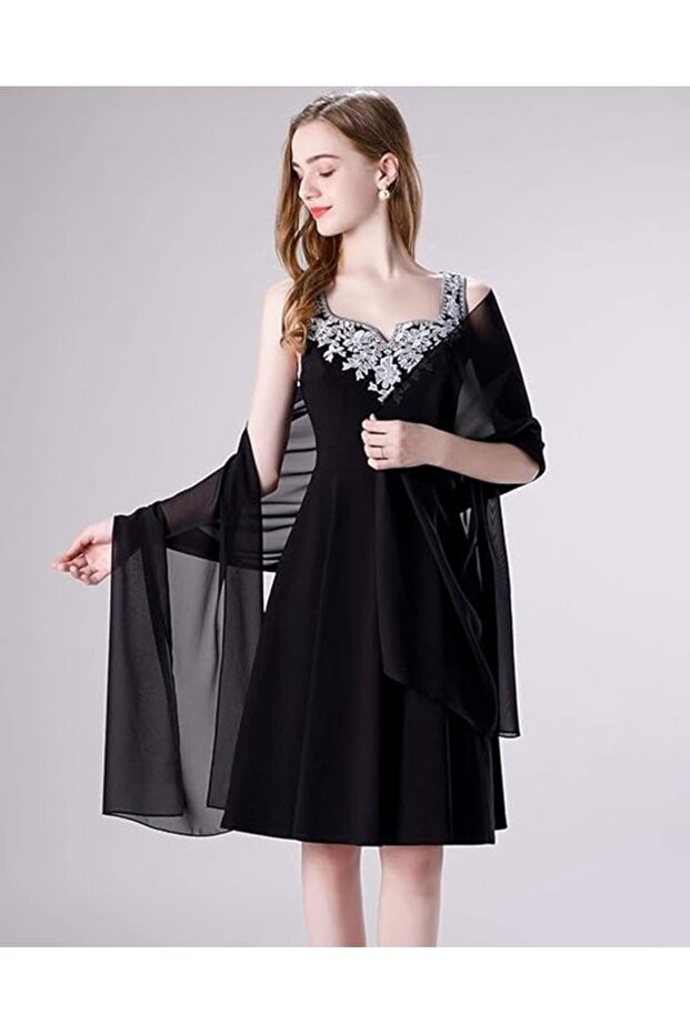 Women's soft chiffon scarf black wedding/everyday.