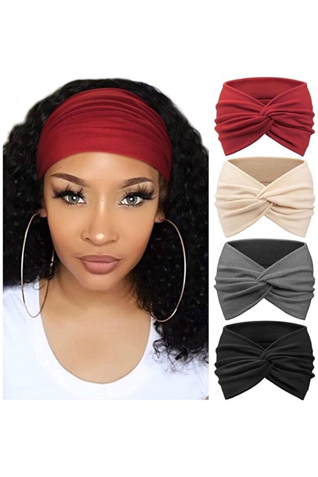 Headbands 4pc vintage elastic crisscross coffee/beige/navy/black.