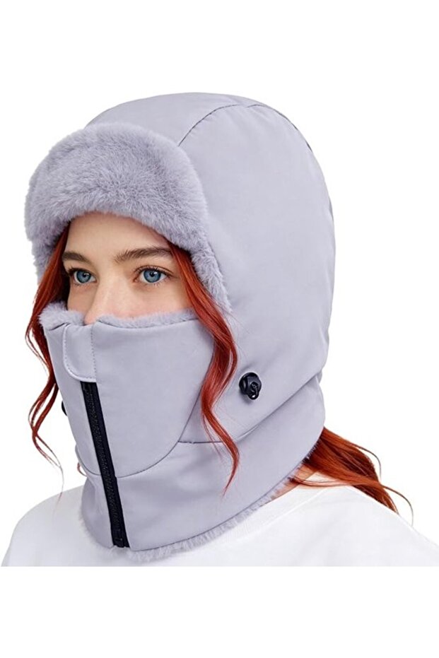 Hat - Face mask Warm Knitted with scarf Windproof earmuffs and neck protector suitable for cold weather activities such as skiing snowmobiling, blue.