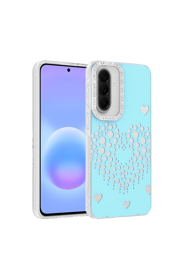 حافظة لهاتف Galaxy S24 FE، غطاء صلب من البولي كربونات بنمط قلب مرصع بالكريستال من ريفاس