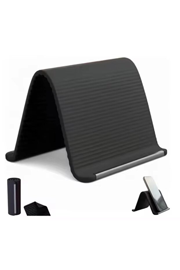 Black Universal Foldable Flexible Silicone Phone Stand, Multi-Angle Adjustable Bendable Desktop Hold