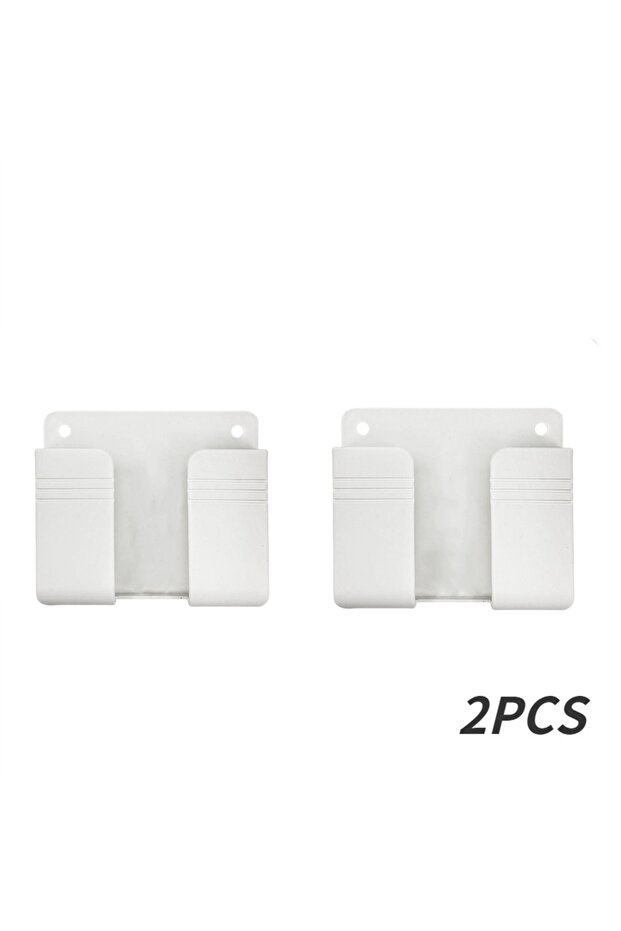 White 2PCS Paste Wall Mounted Mobile Phone Holder Punch Free Storage Box TV Remote Control Cell Phon