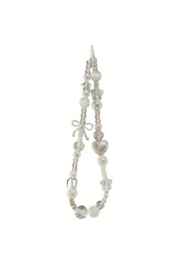 Lanyard 1 Korean Cute White Star Pearl Beads Phone Chain Trendy Pendant PLR For iPhone Universal Acc