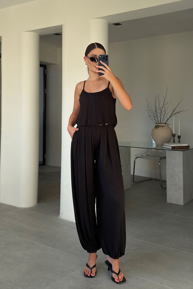 Blouse, Shalwar Pants, Modal Set - Black