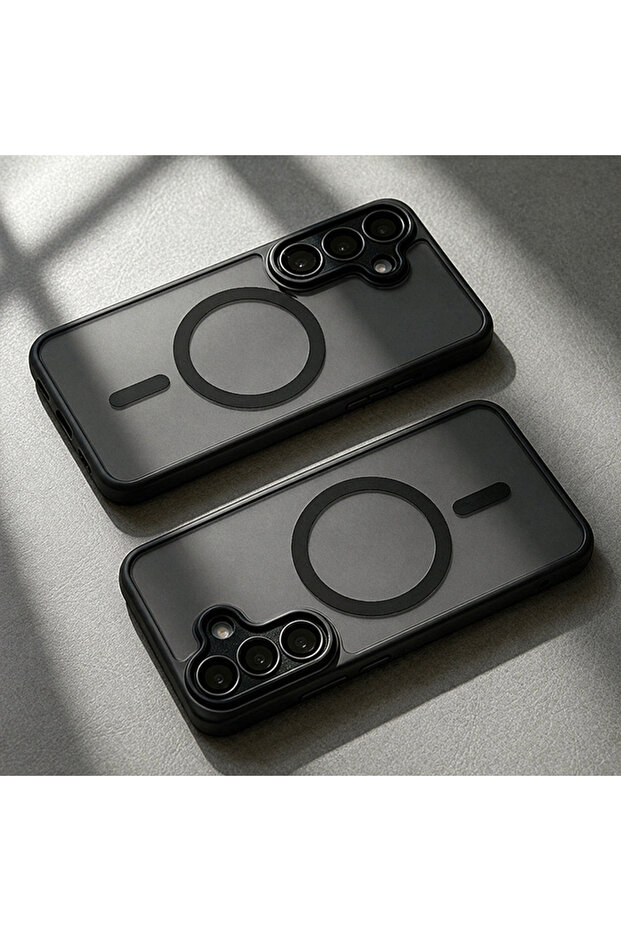 Galaxy S24 FE Pc + tpu black Matte Translucent Magnetic Wireless Charge Phone Case for A57 A37 A56
