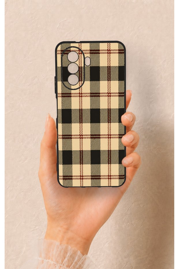 Huawei Nova Y70 Compatible Cream Plaid Pattern Silicone Case
