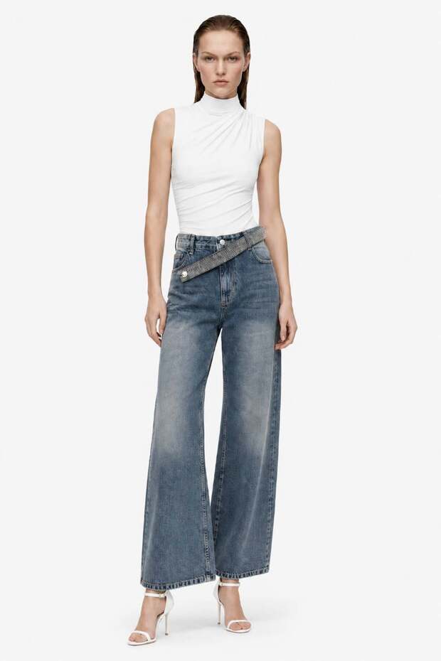 Taşlanmış High Waist Straight Fit Jean Pants