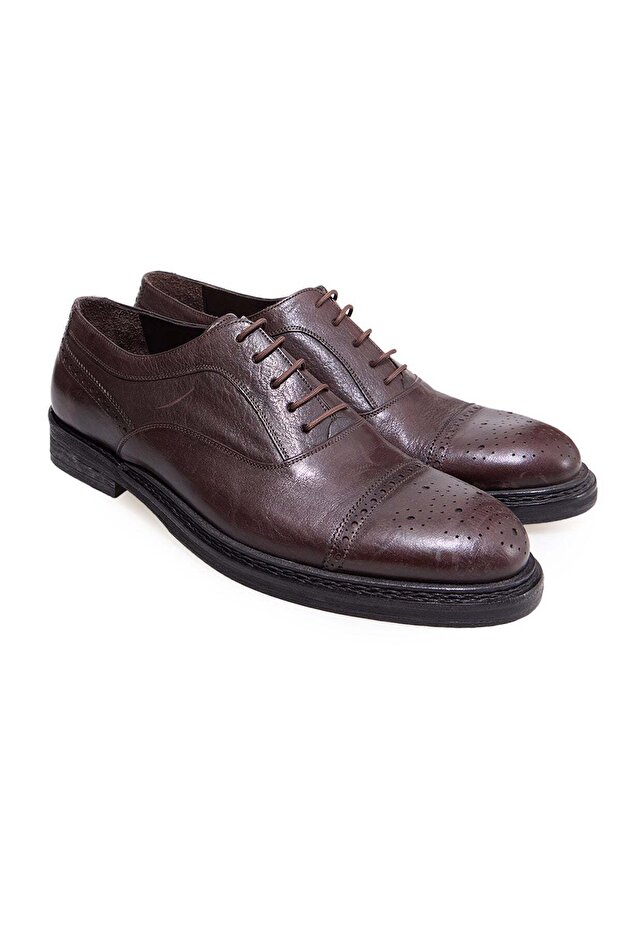 Brown Lace-Up Genuine Leather Men's Shoes