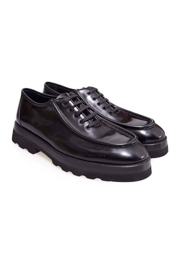 Black Color Lace-Up Genuine Leather Men's Shoes