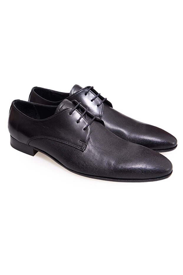Black Color Lace-Up Genuine Leather Men's Shoes