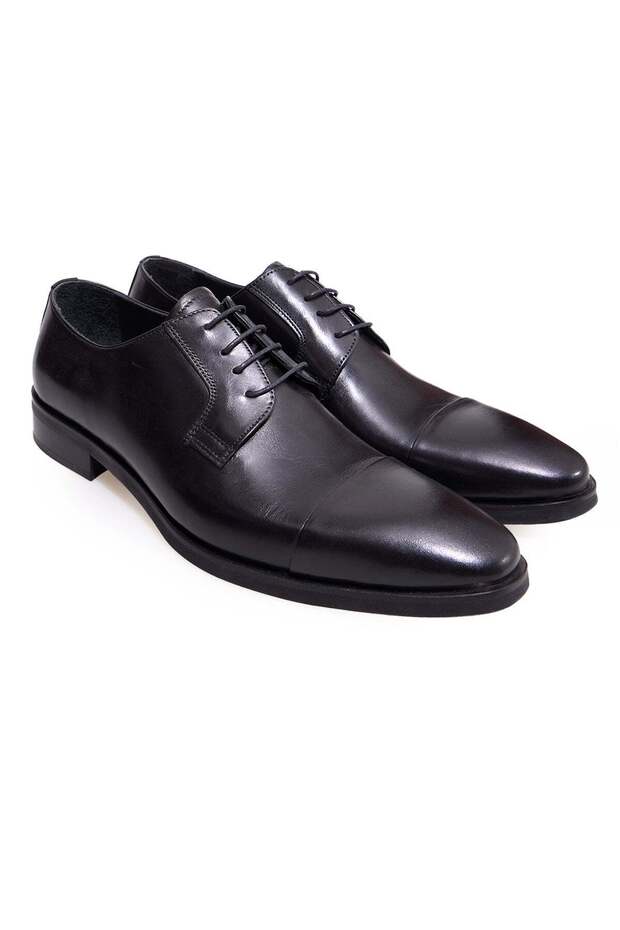 Black Color Lace-Up Genuine Leather Men's Shoes